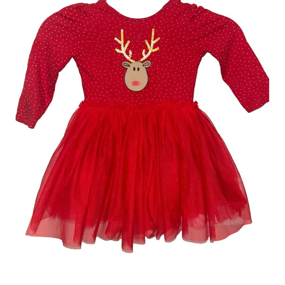 Mothercare Baby Girl size 12-18 Months Tulle Holiday Dress Reindeer Embroidered